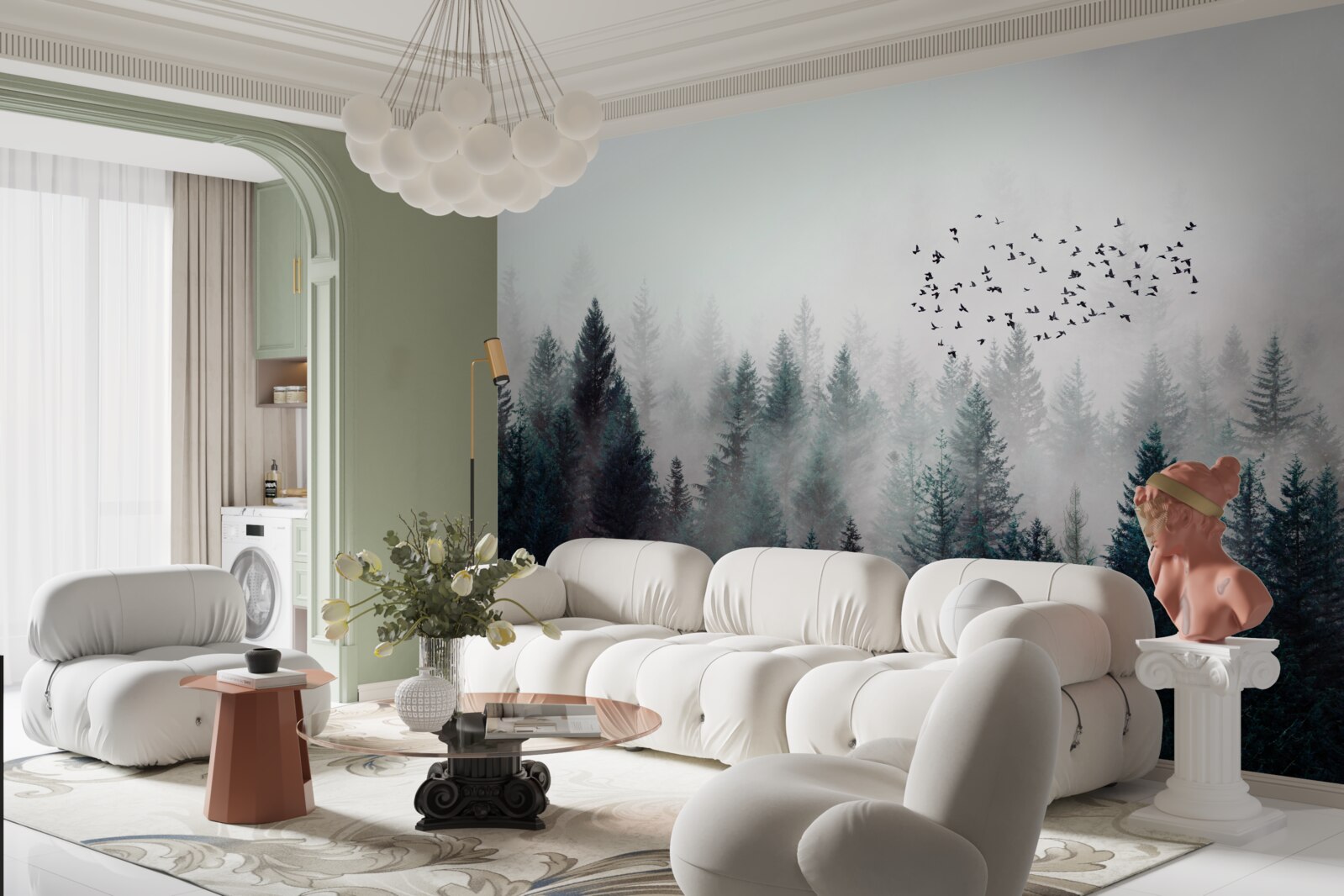 Фотошпалери птахи та ялинки