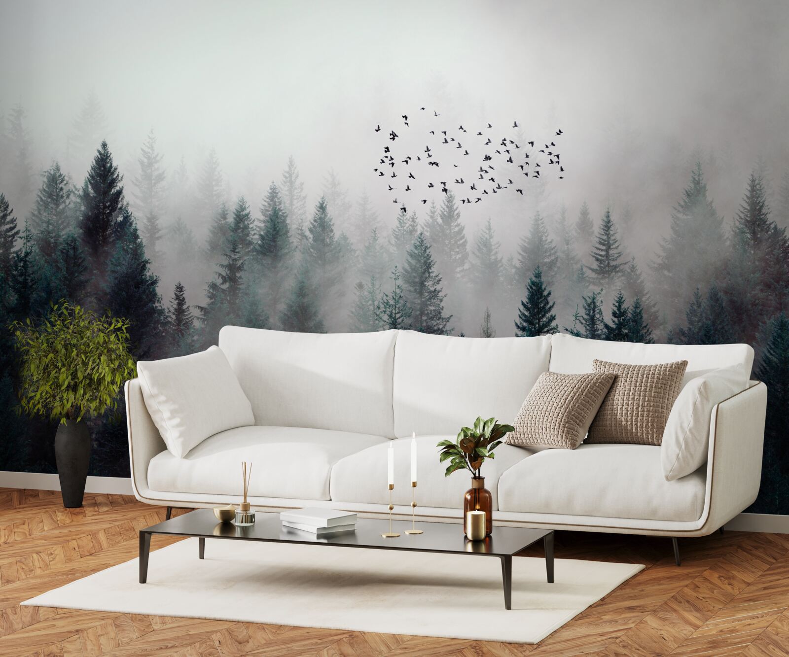 Фотошпалери птахи та ялинки