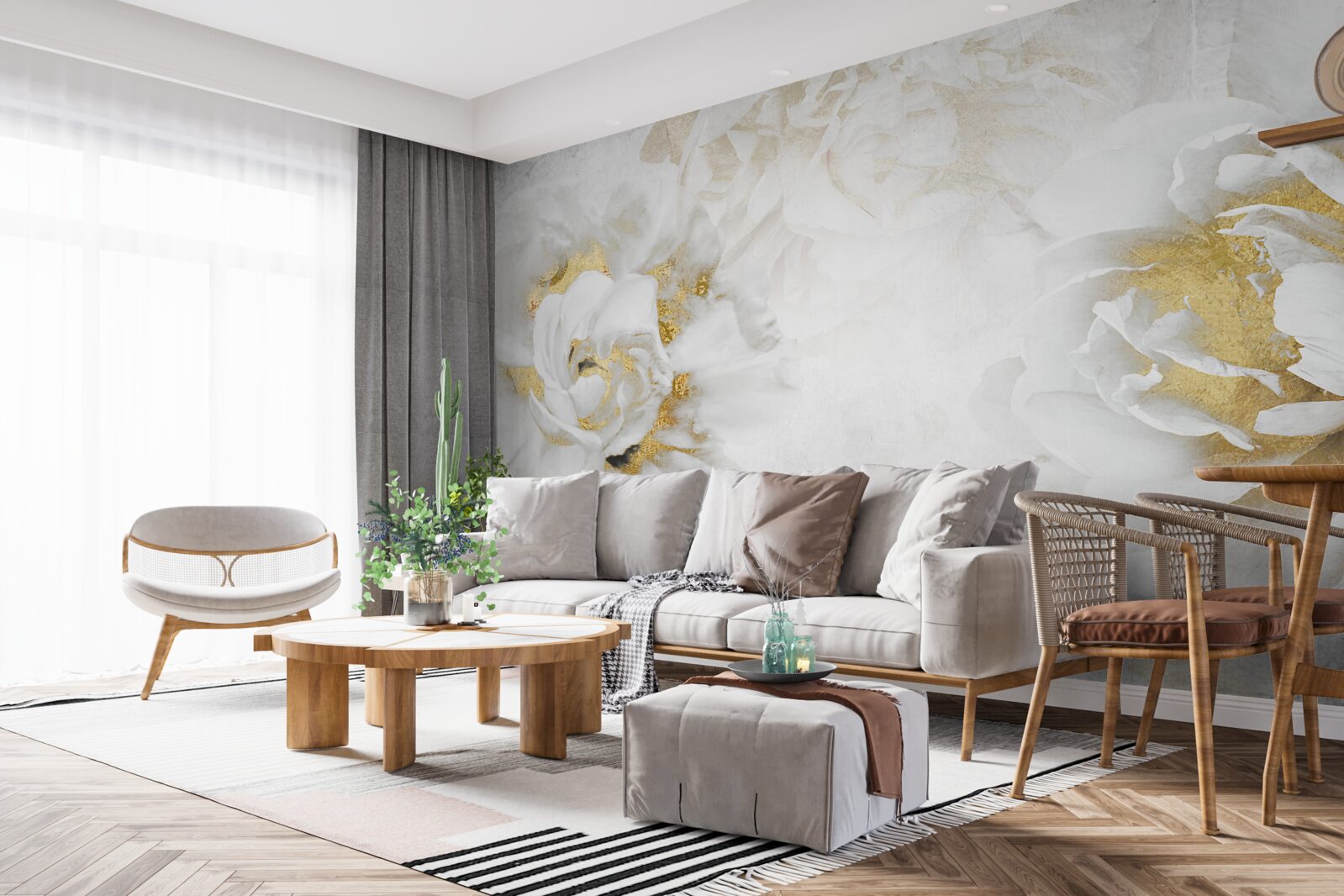 Фотошпалери білі квіти з золотими акцентами