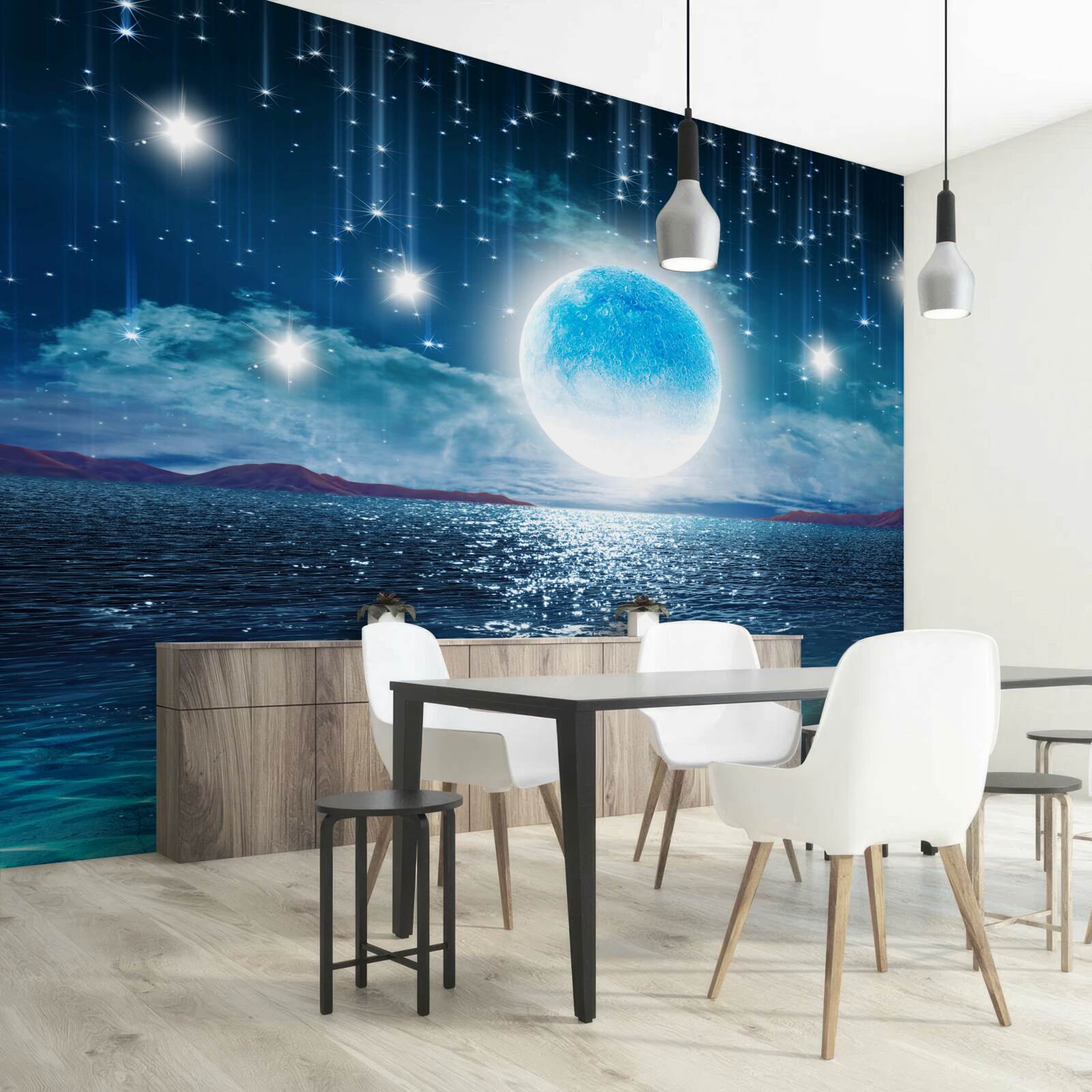 Фотошпалери зорі та місяць у повній фазі