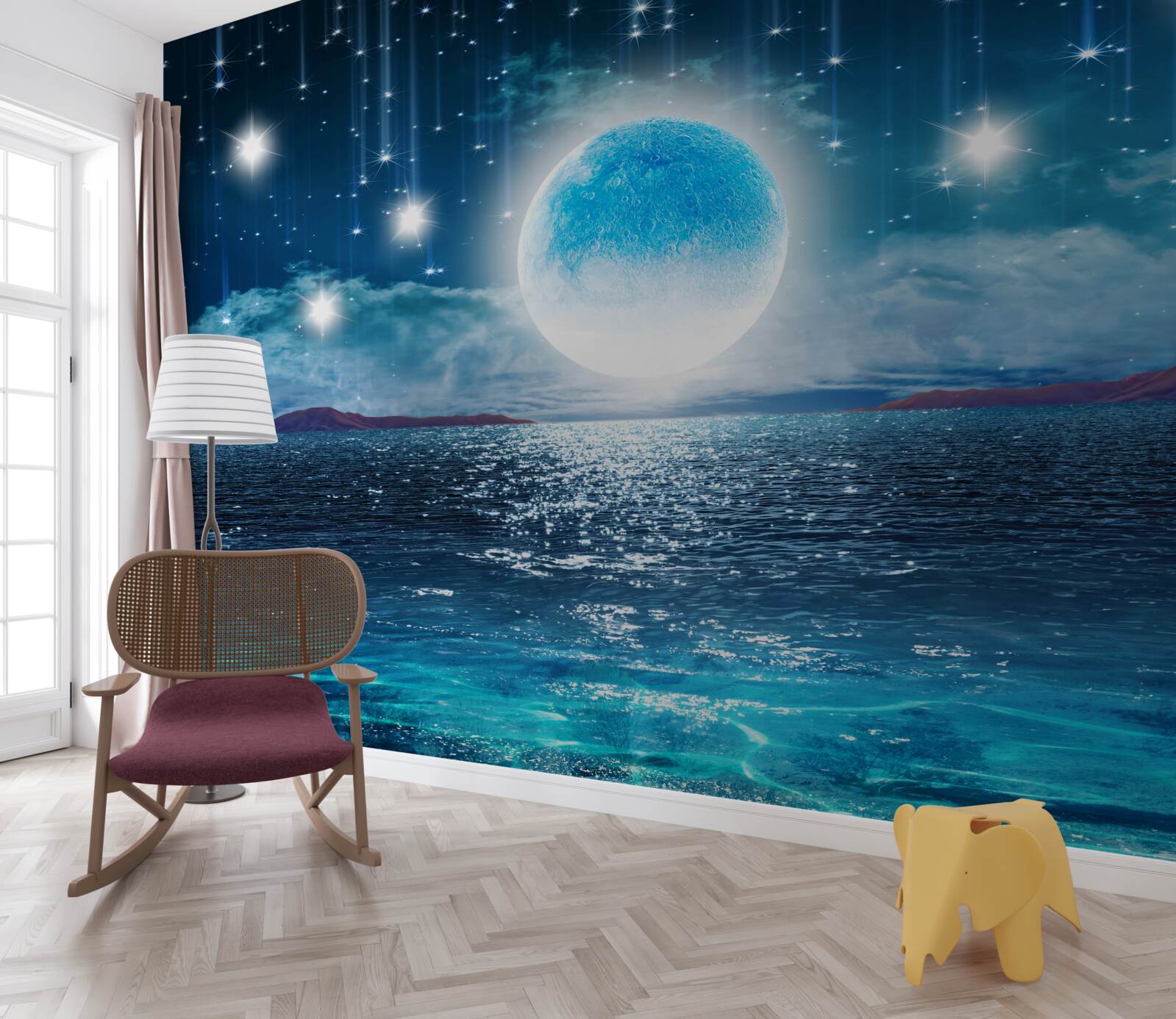 Фотошпалери зорі та місяць у повній фазі