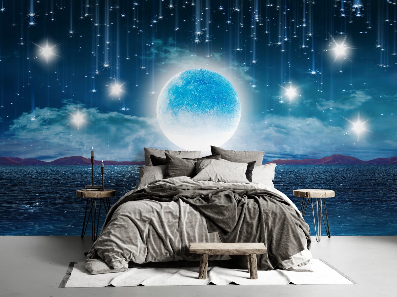 Фотошпалери зорі та місяць у повній фазі