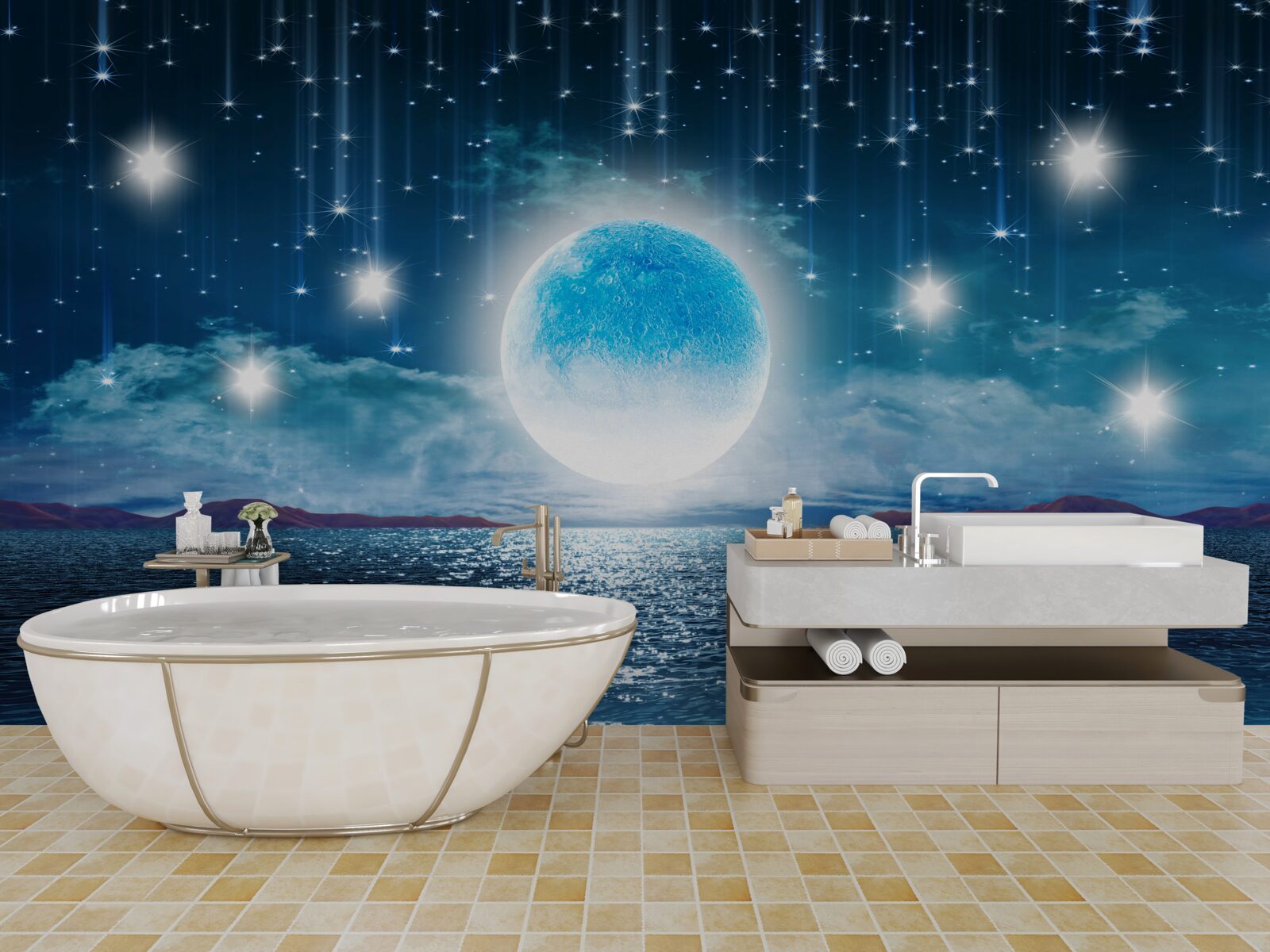 Фотошпалери зорі та місяць у повній фазі