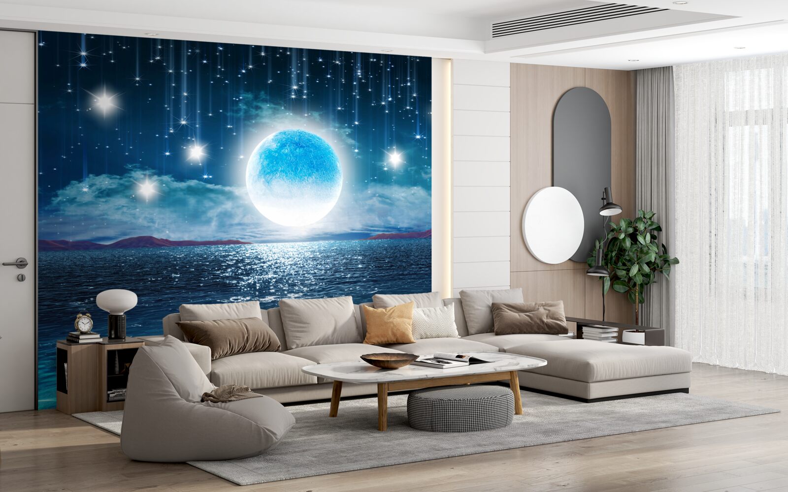 Фотошпалери зорі та місяць у повній фазі