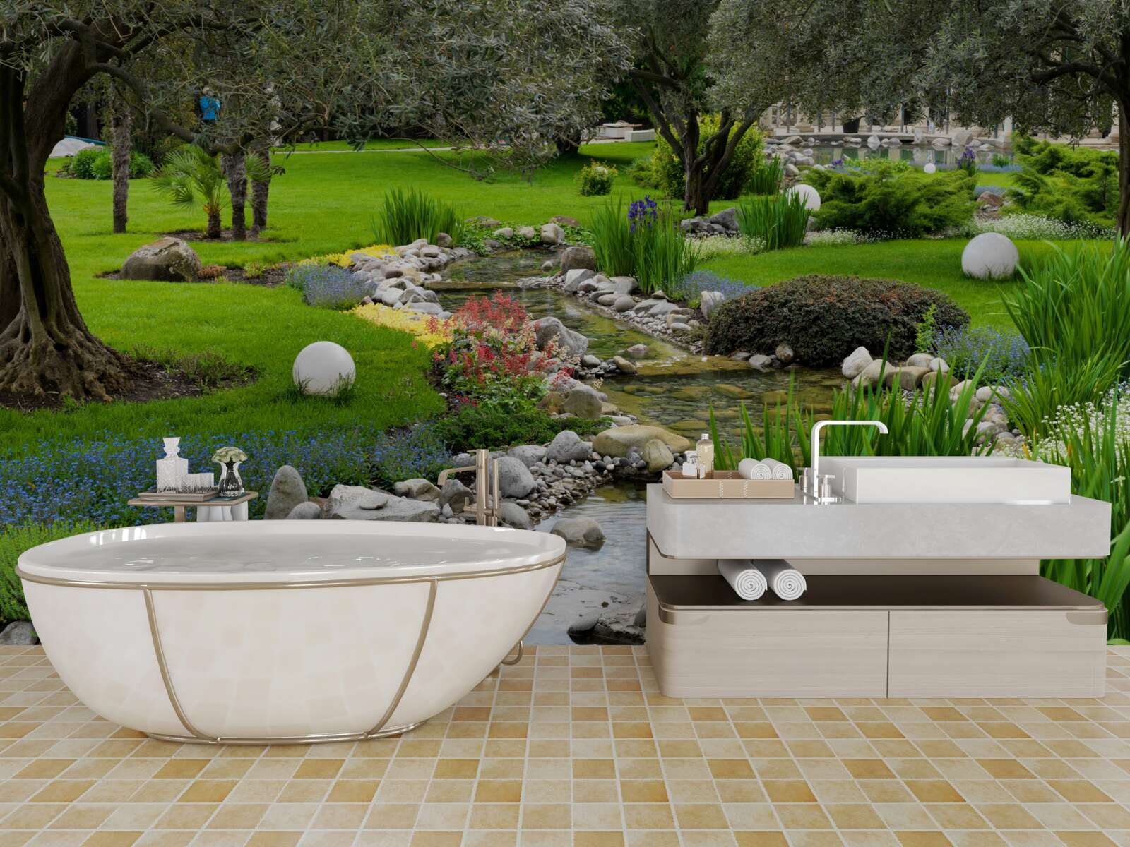 Фотошпалери японський сад схожий на оазис