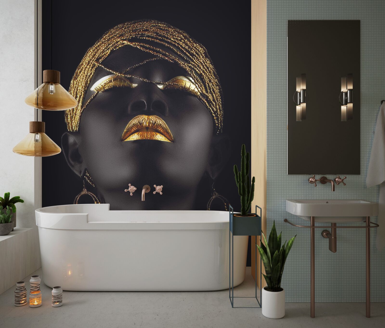 Фотошпалери жінка із золотими прикрасами