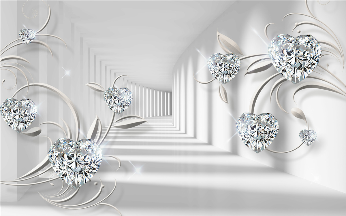 Фотошпалери кімната у відтінках білого з діамантами