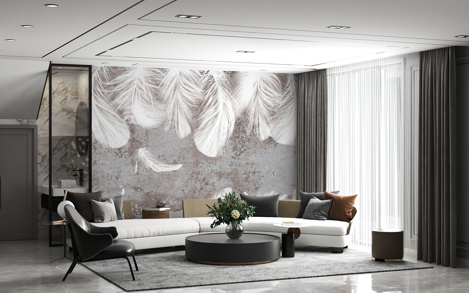 Фотошпалери яскраво-біле пір'я