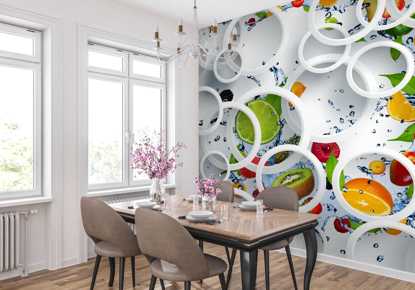 Фотошпалери колеса та фрукти