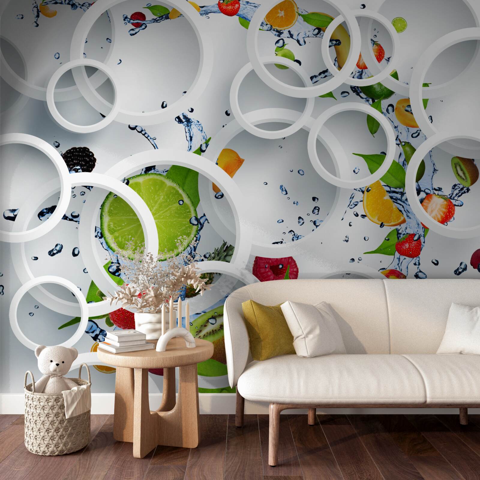 Фотошпалери колеса та фрукти