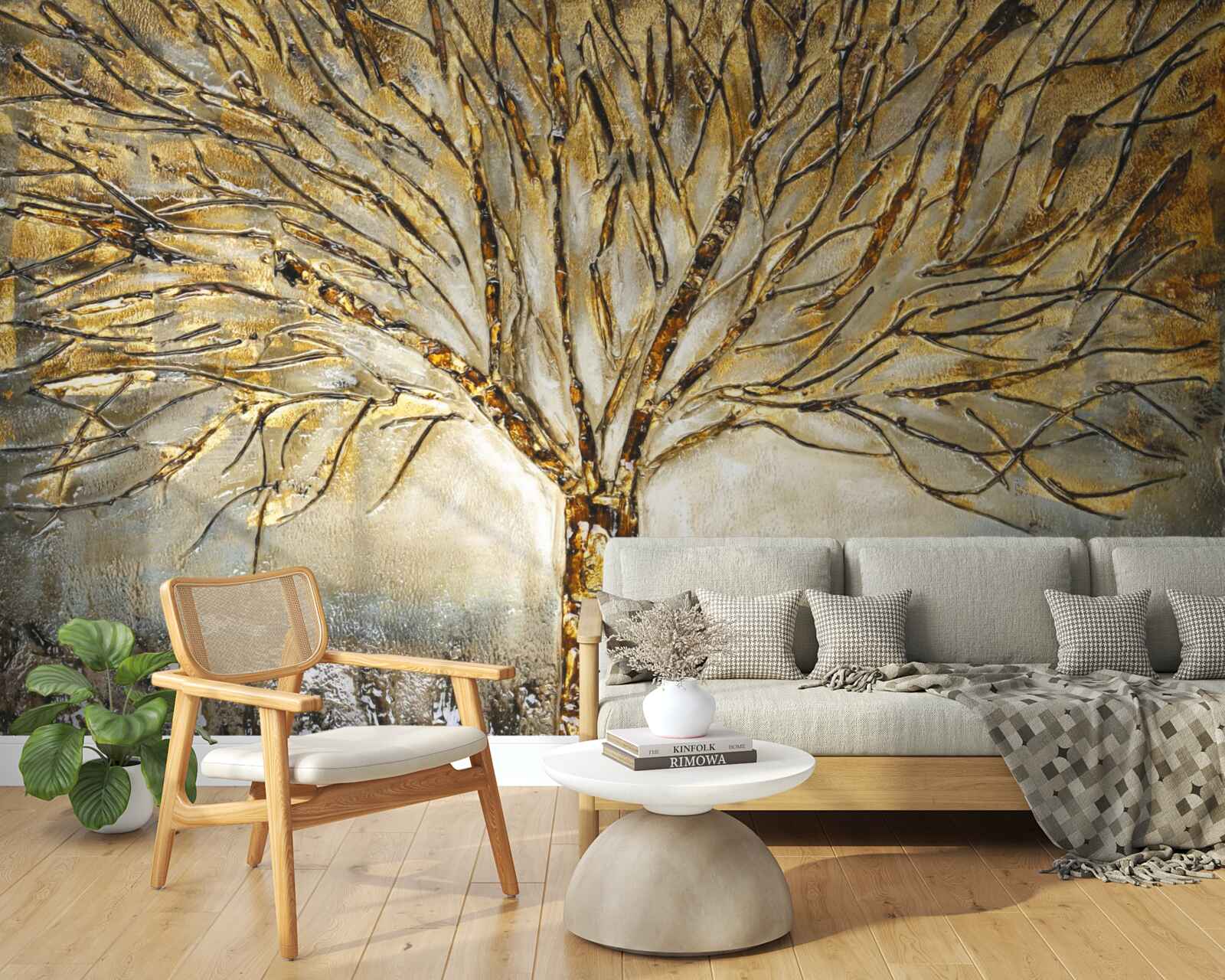 Фотошпалери ялинка із золотого металу