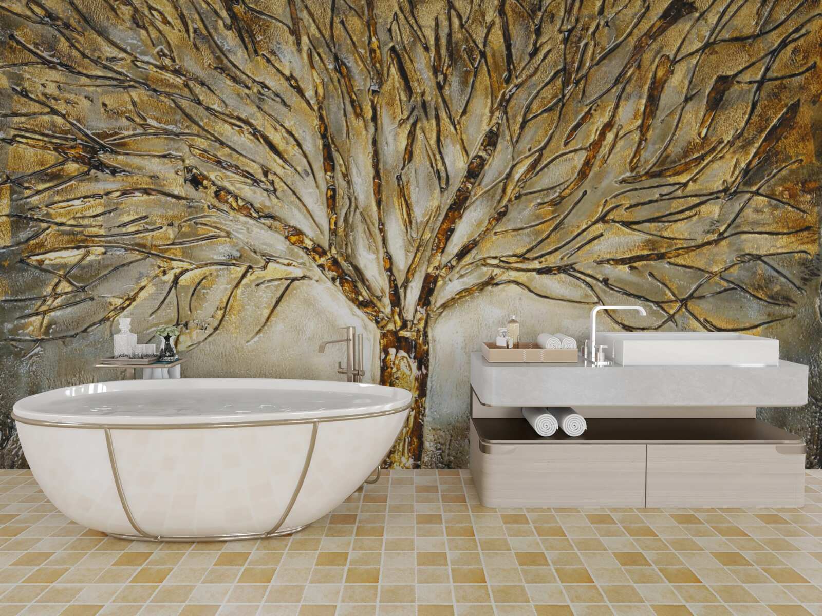 Фотошпалери ялинка із золотого металу