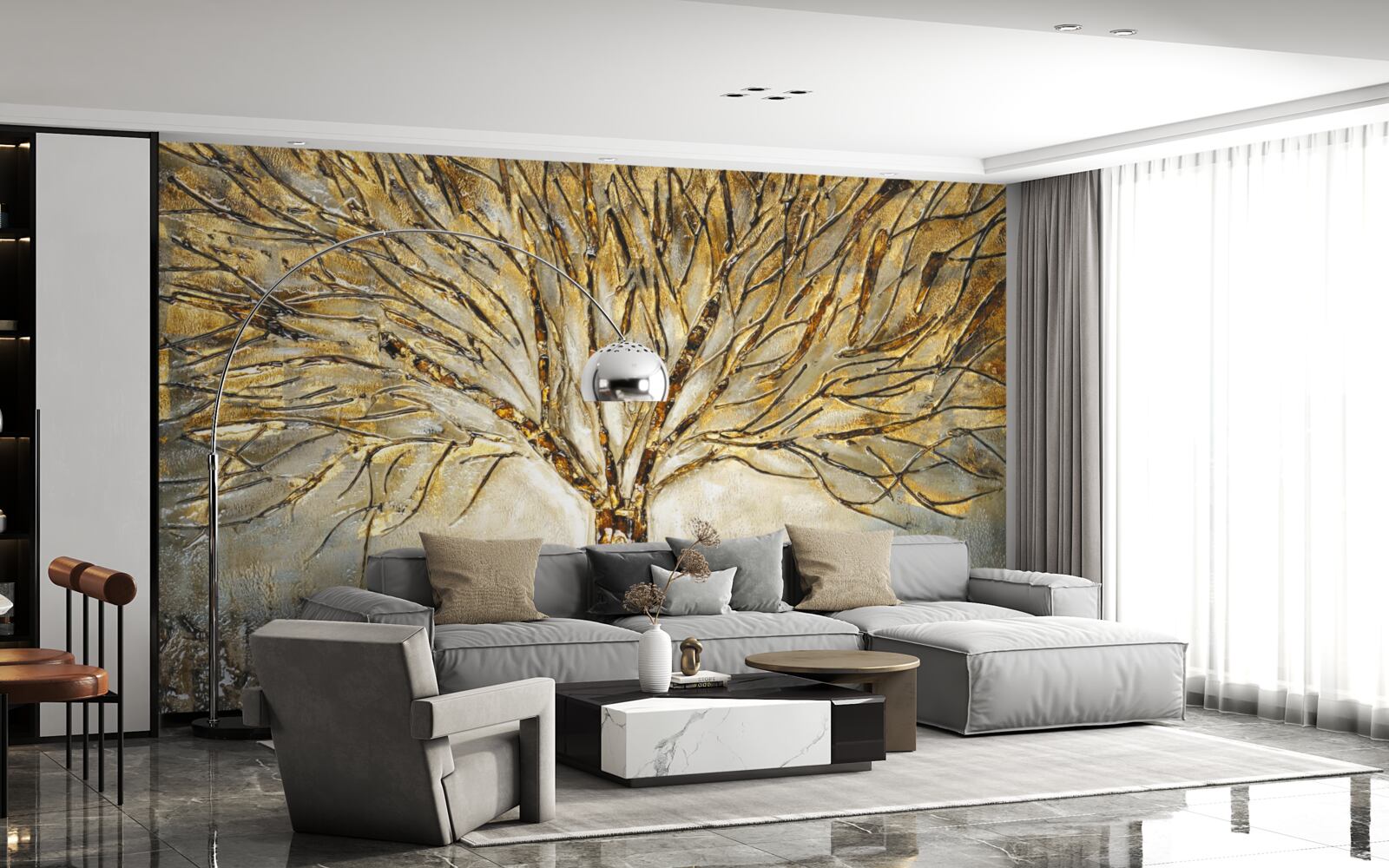 Фотошпалери ялинка із золотого металу