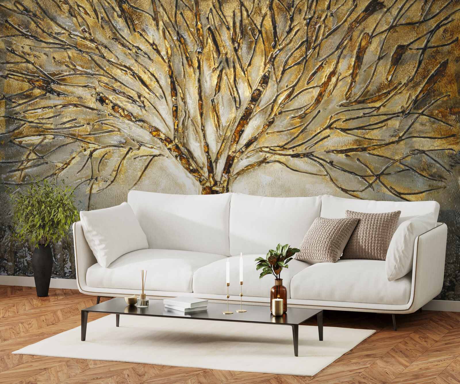 Фотошпалери ялинка із золотого металу