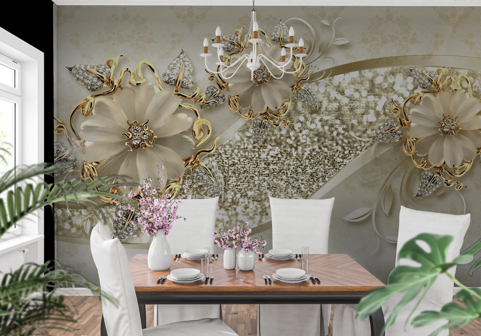 Фотошпалери букети на золотій стіні