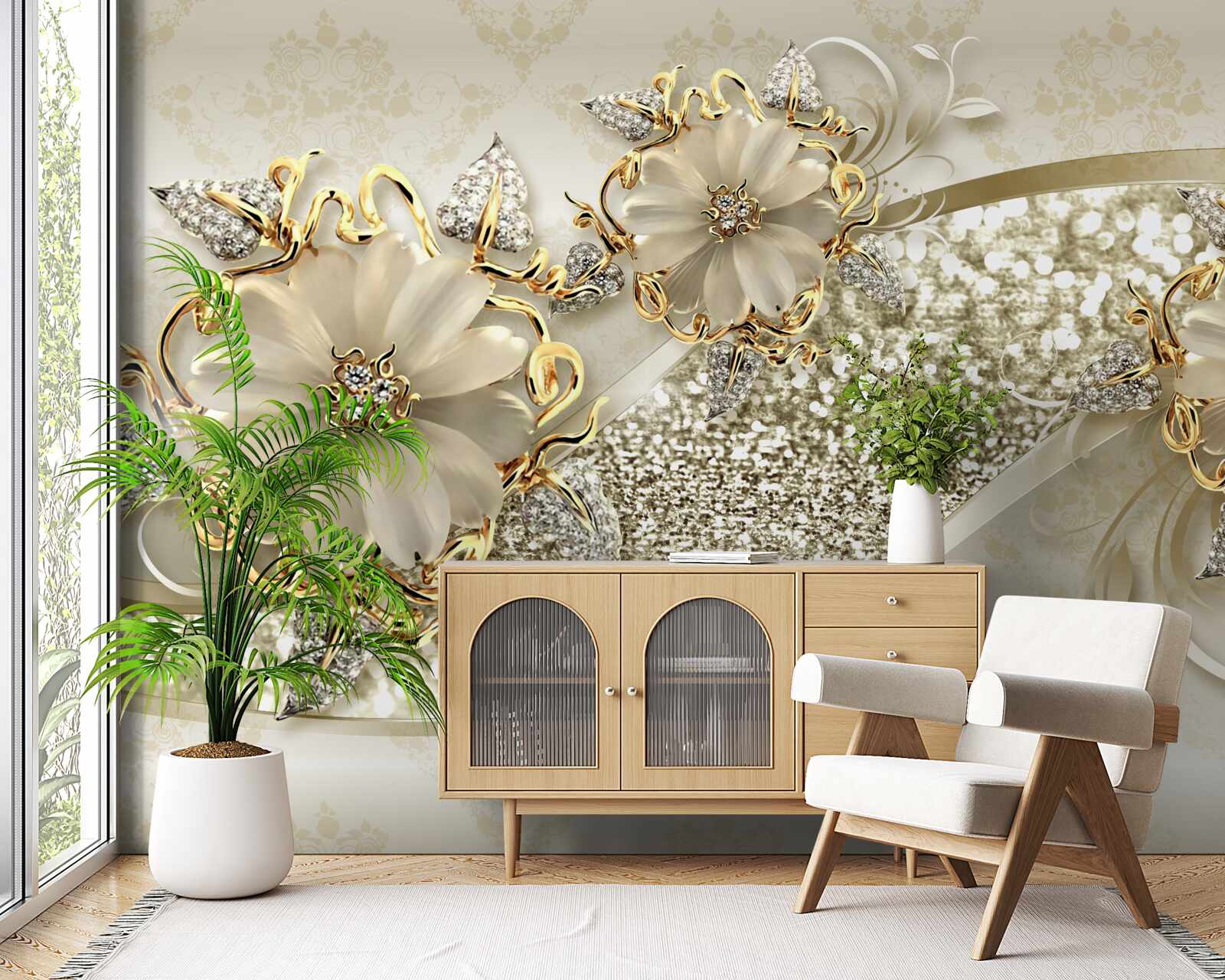 Фотошпалери букети на золотій стіні