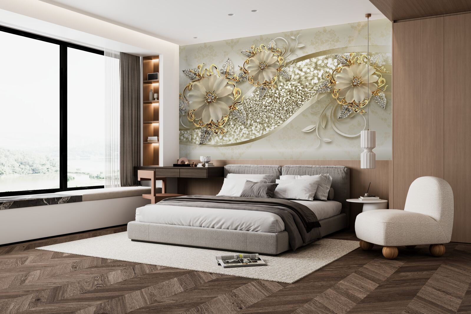 Фотошпалери букети на золотій стіні