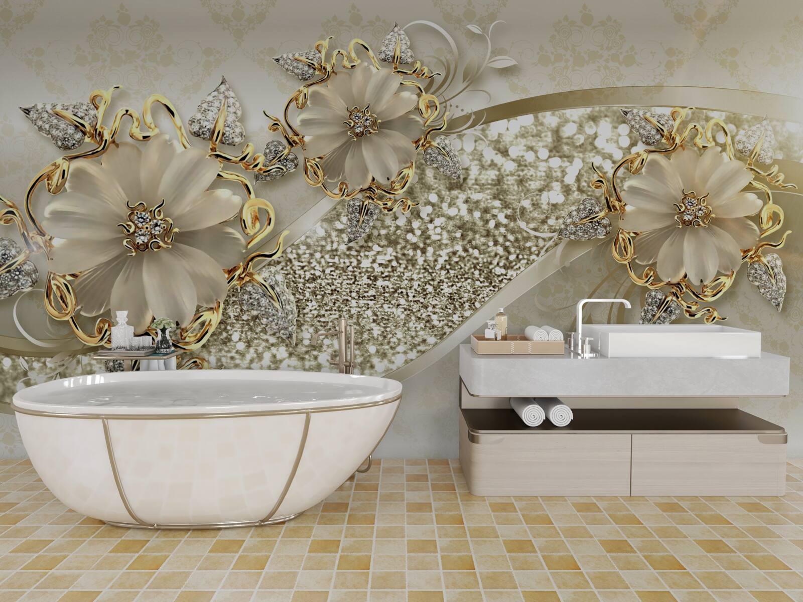 Фотошпалери букети на золотій стіні