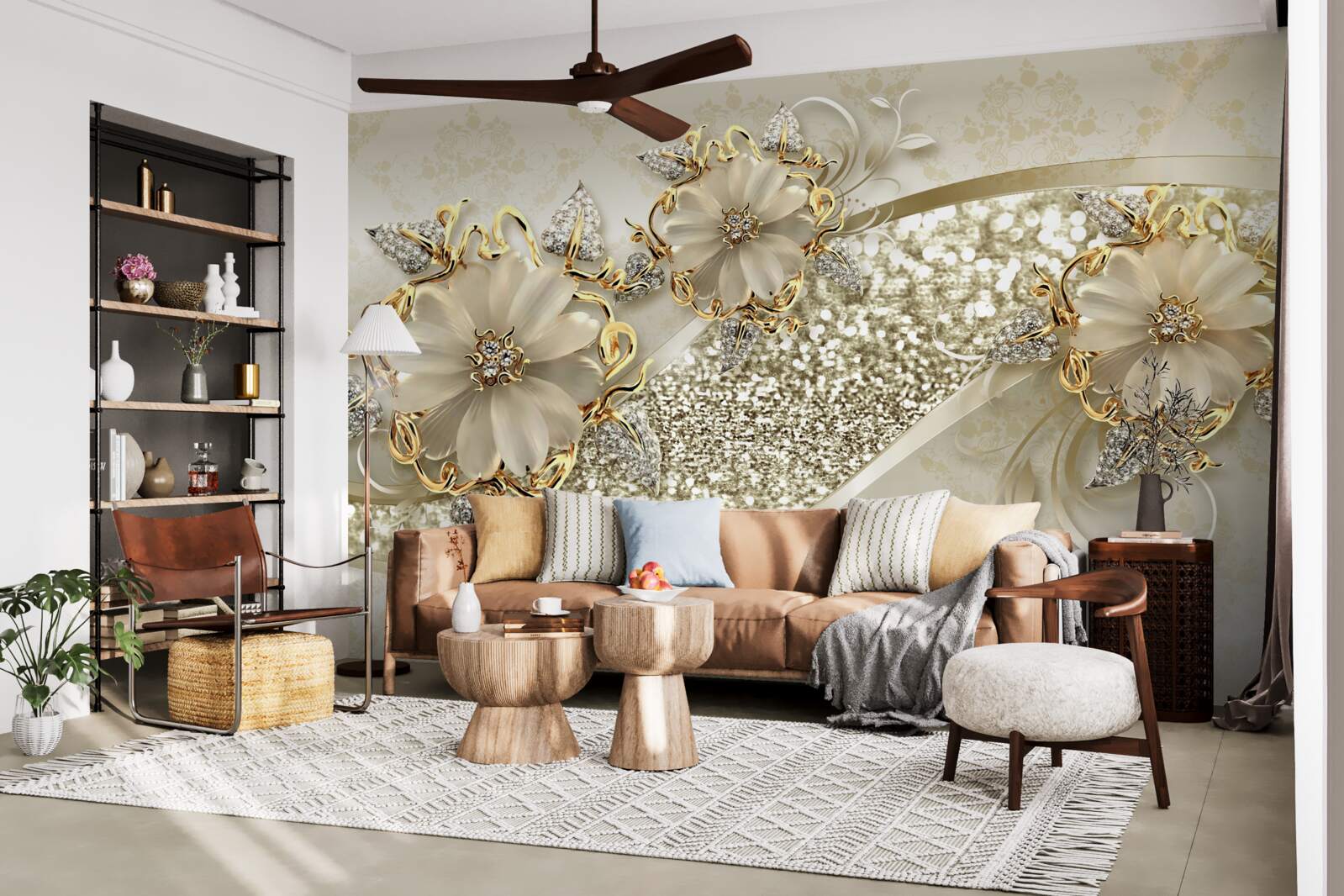 Фотошпалери букети на золотій стіні