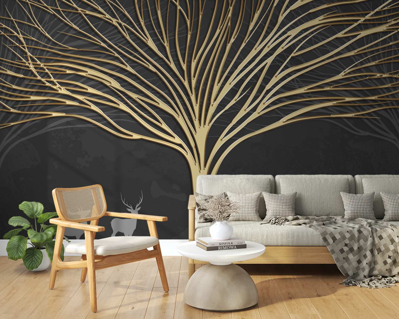 Фотошпалери абстрактне дерево із золота