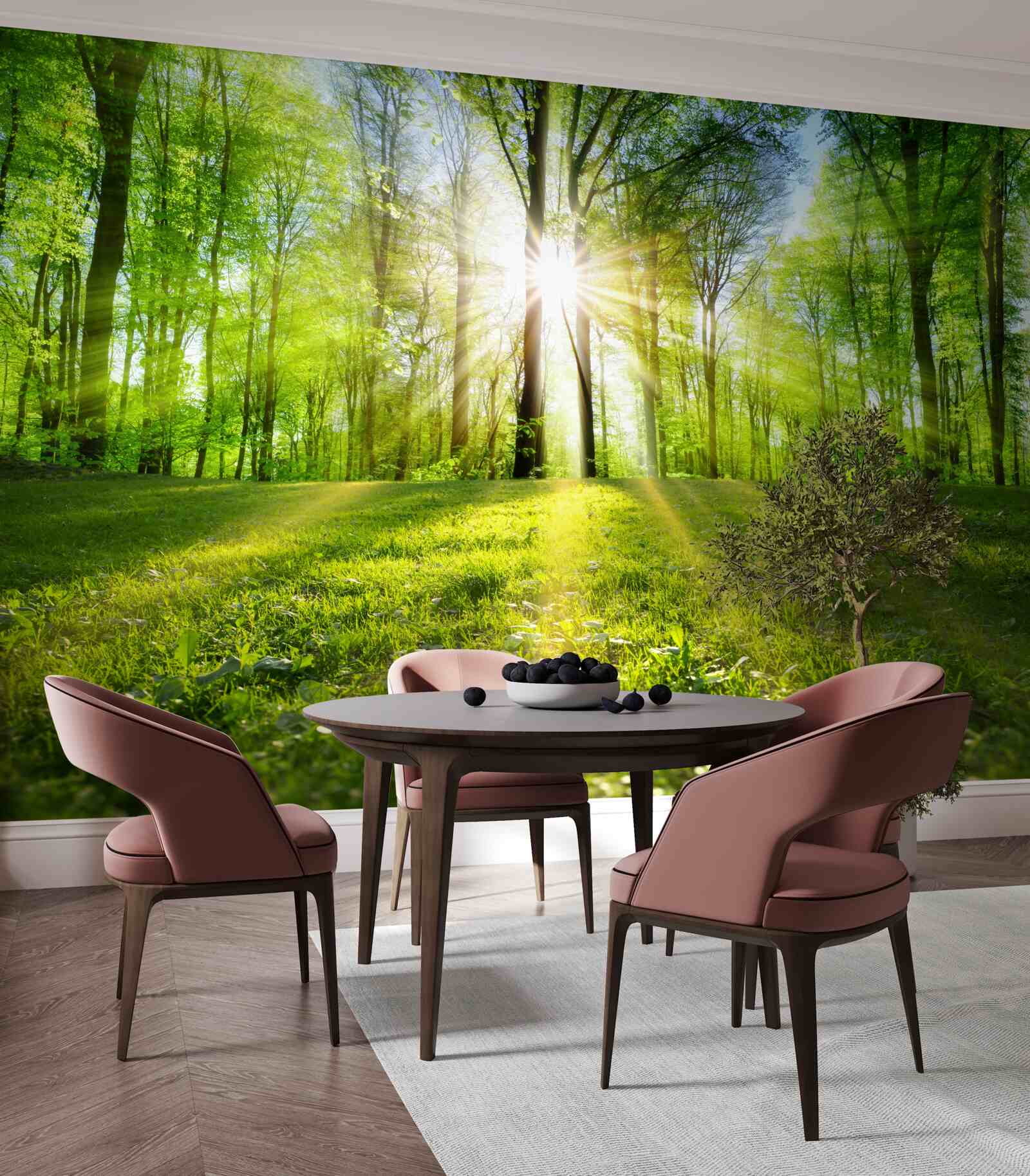 Фотошпалери сонячні промені проникають крізь дерева