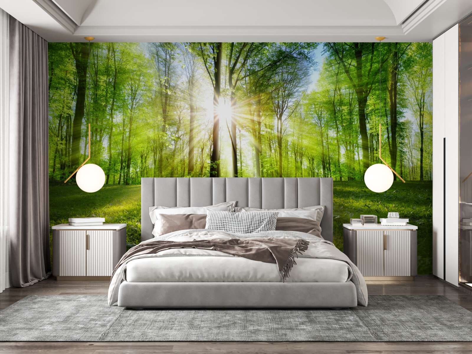 Фотошпалери сонячні промені проникають крізь дерева