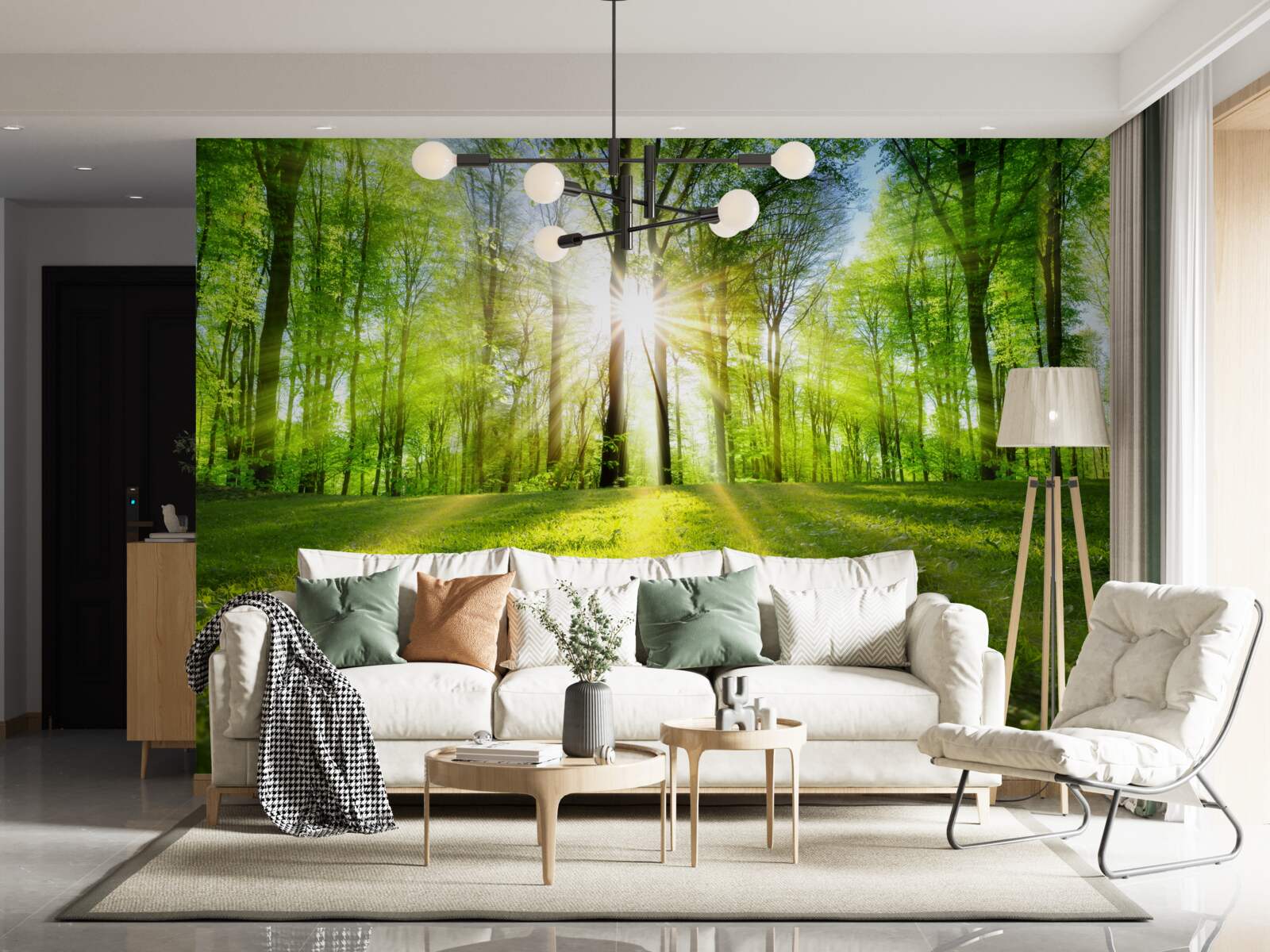 Фотошпалери сонячні промені проникають крізь дерева