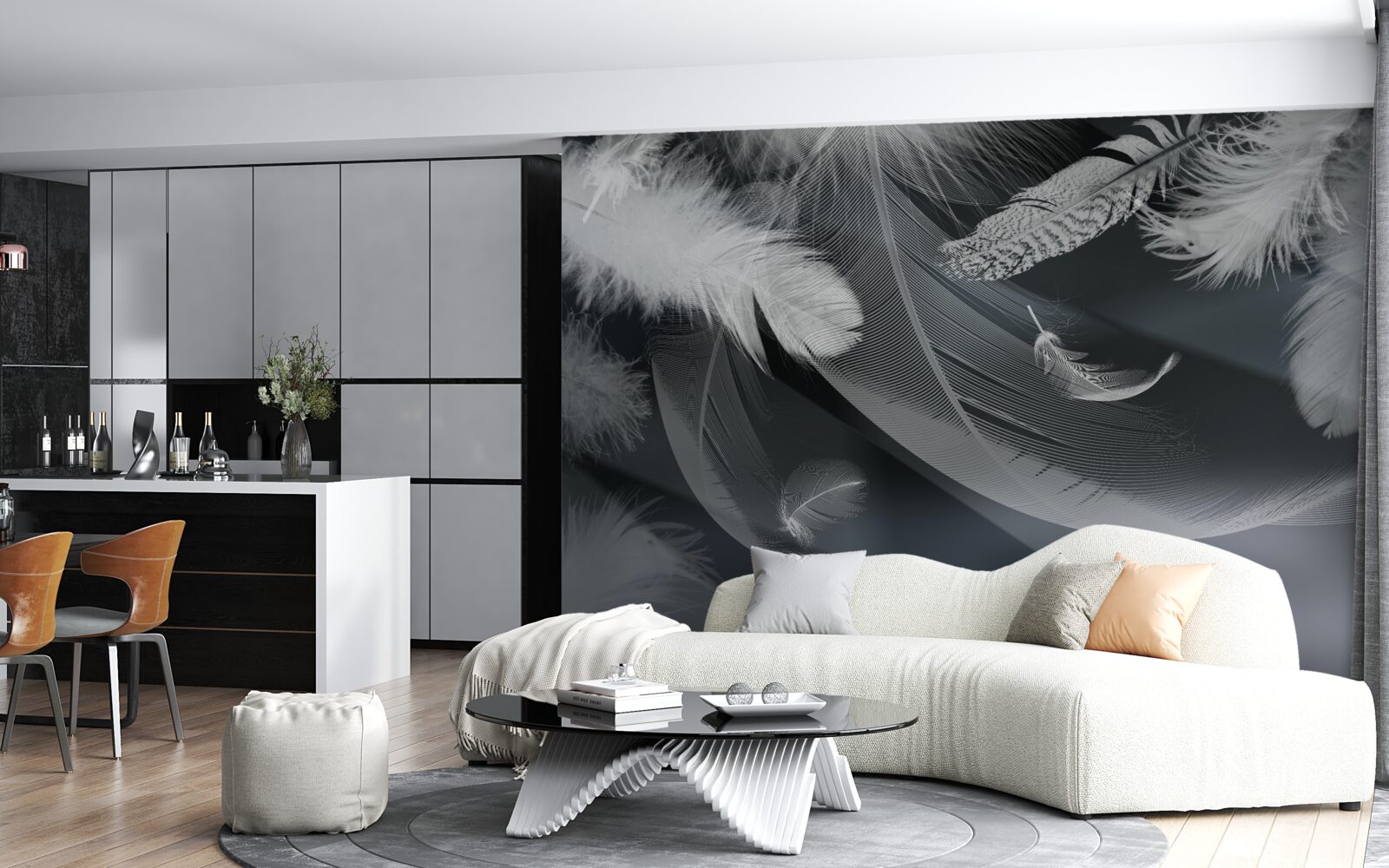 Фотошпалери темний фон, прикрашений пір'ям