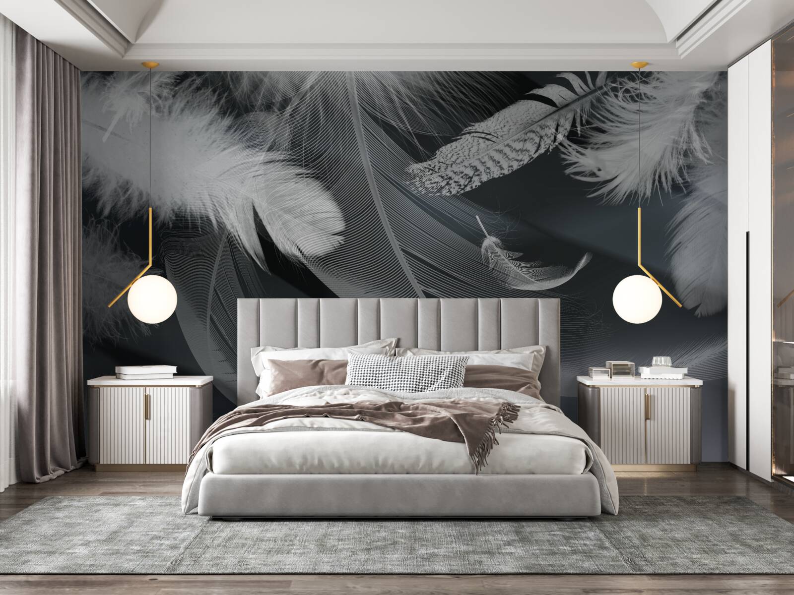 Фотошпалери темний фон, прикрашений пір'ям