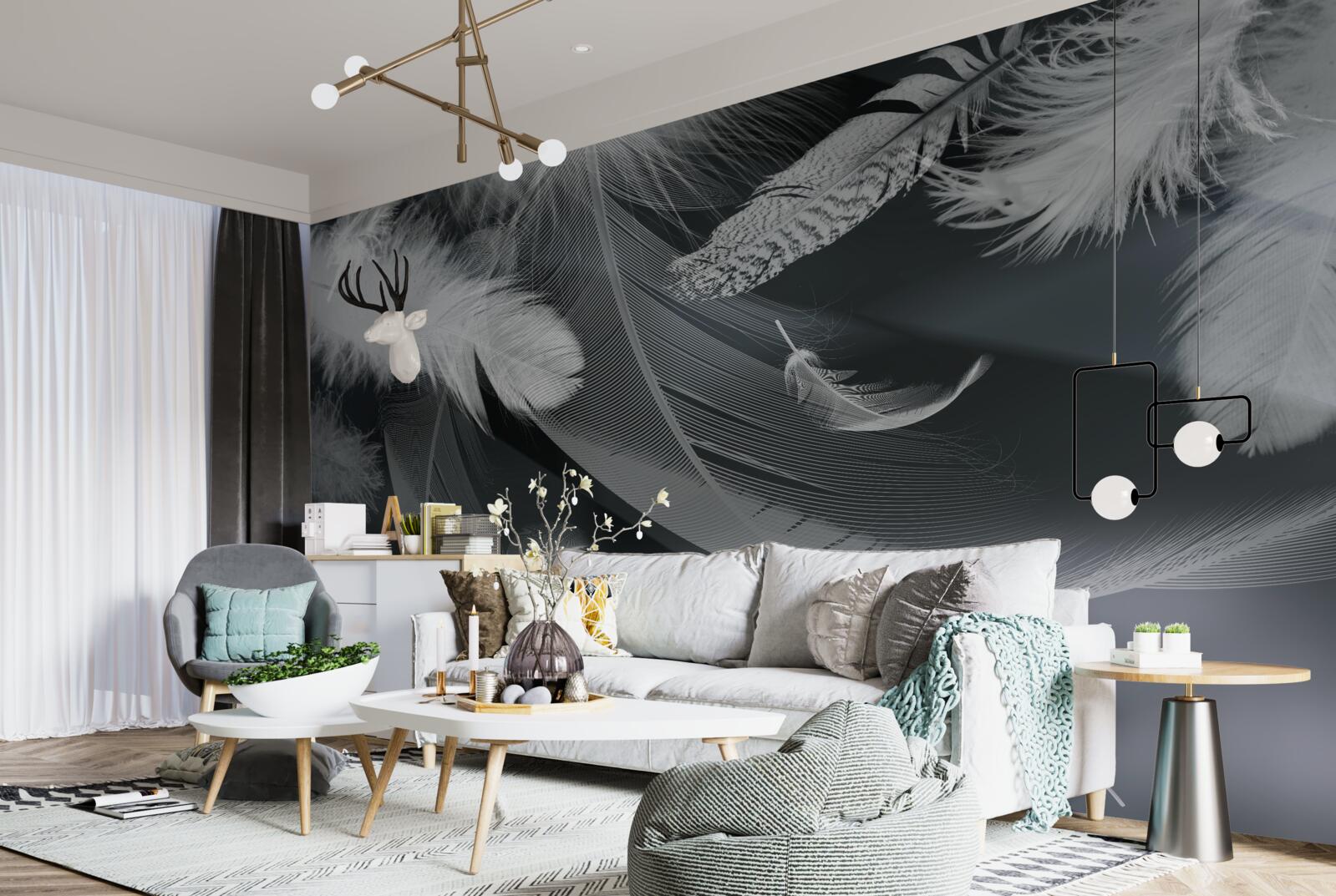 Фотошпалери темний фон, прикрашений пір'ям