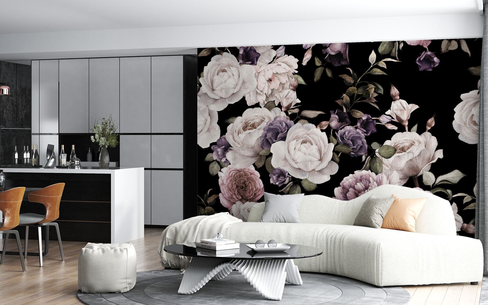 Фотошпалери темний фон, прикрашений півоніями