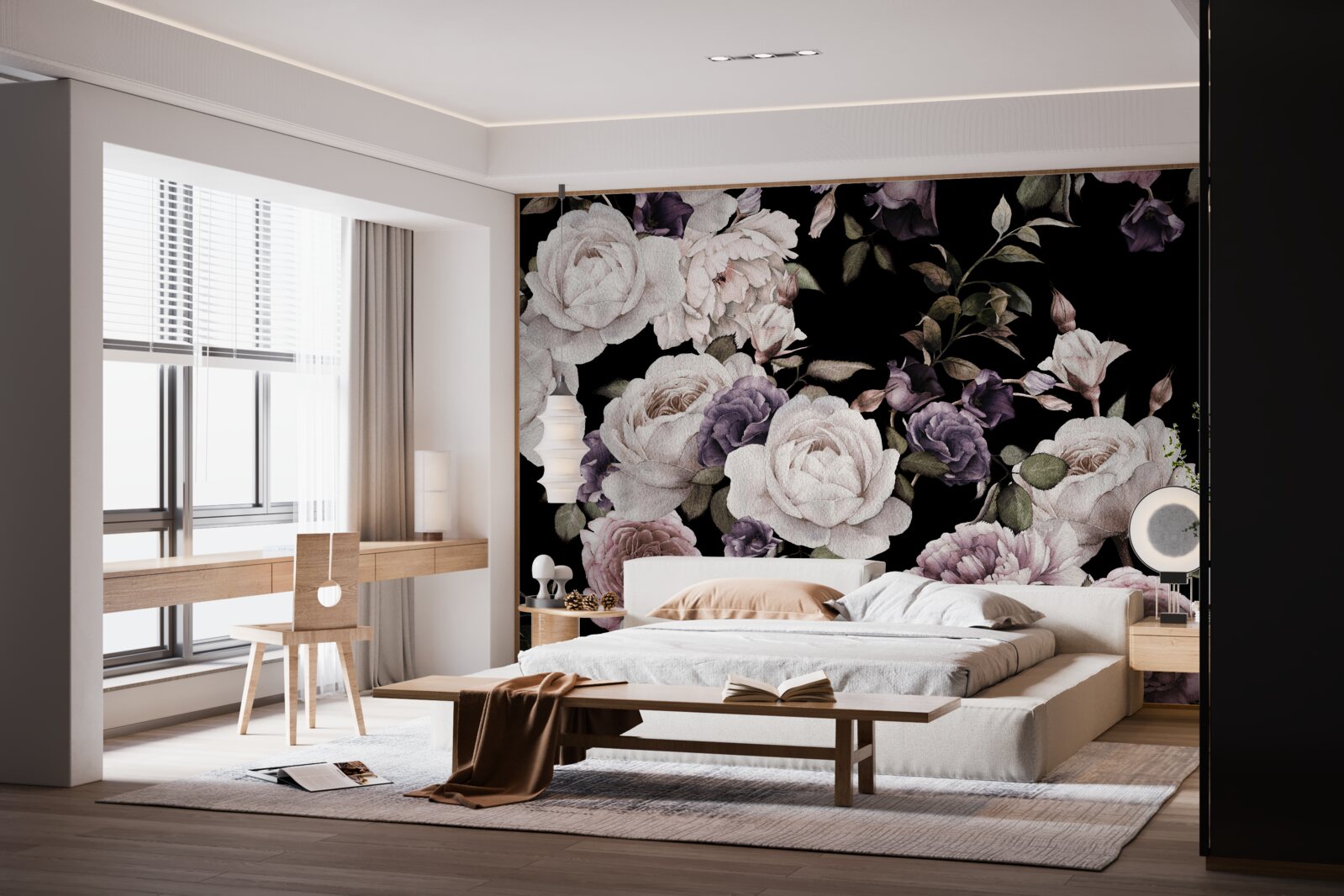 Фотошпалери темний фон, прикрашений півоніями