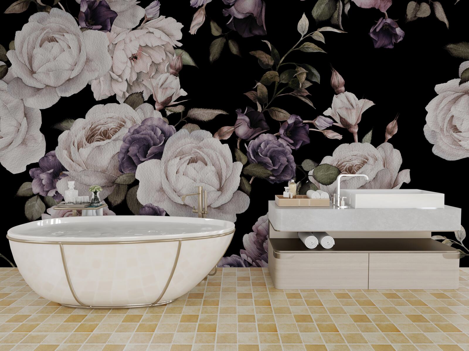 Фотошпалери темний фон, прикрашений півоніями