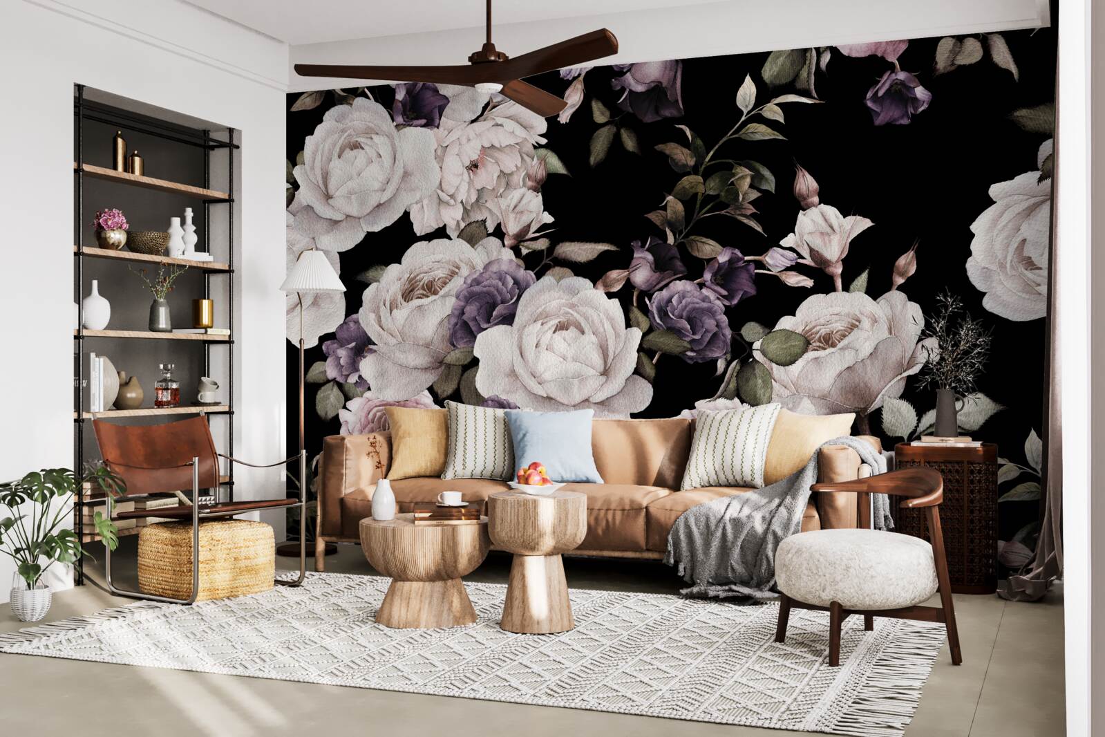 Фотошпалери темний фон, прикрашений півоніями