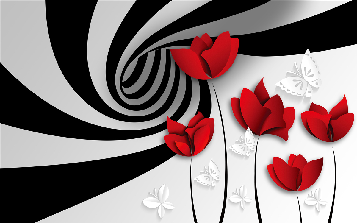 Фотошпалери тунельні та червоні бутони