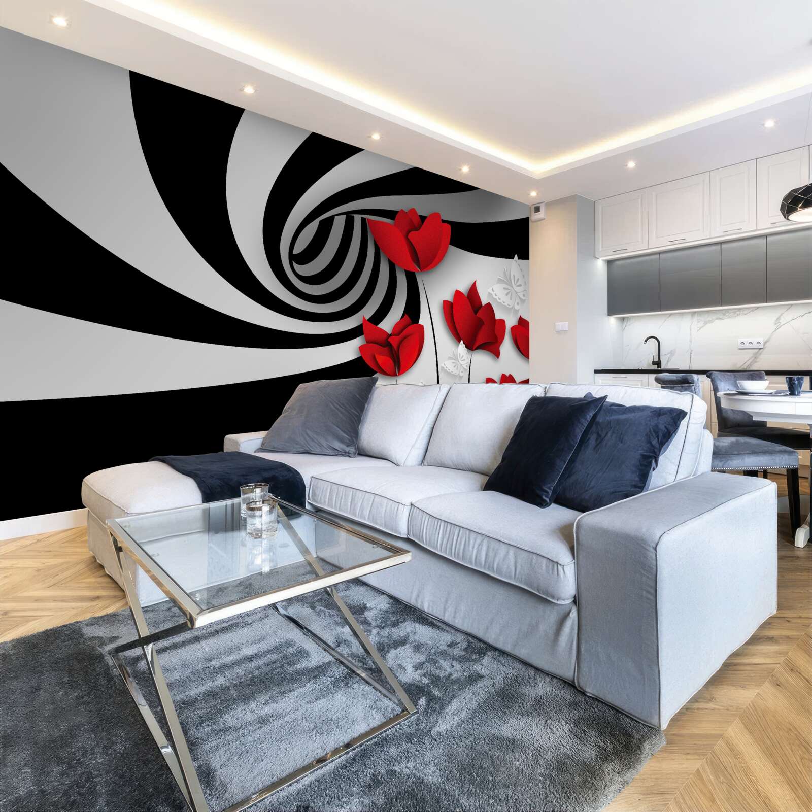 Фотошпалери тунельні та червоні бутони