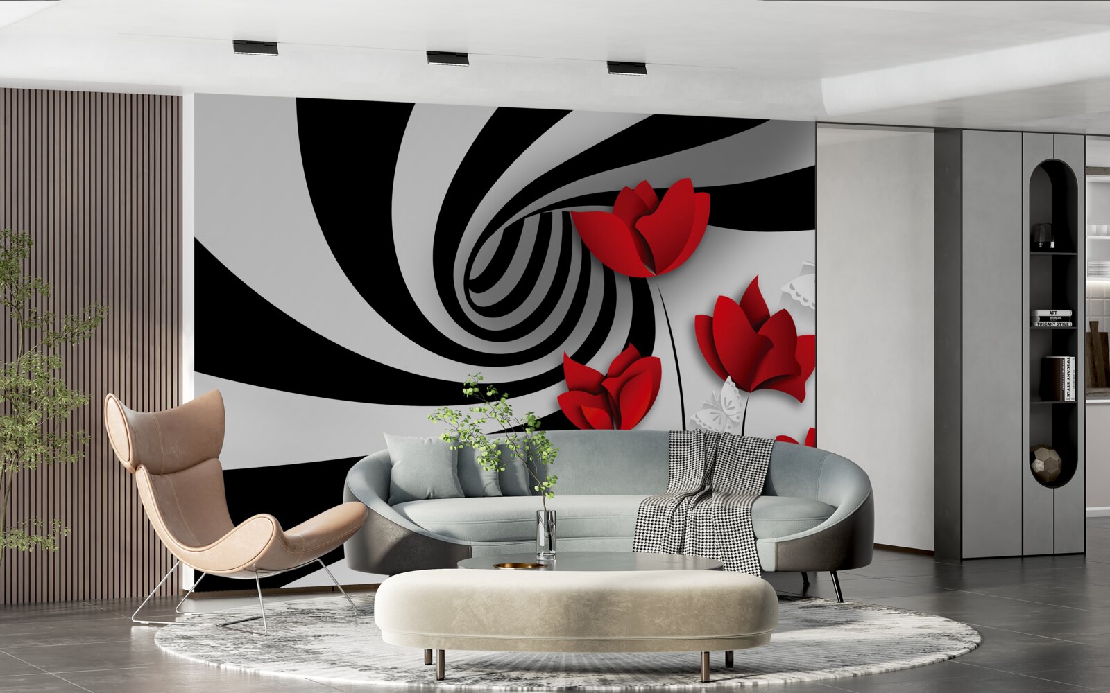 Фотошпалери тунельні та червоні бутони