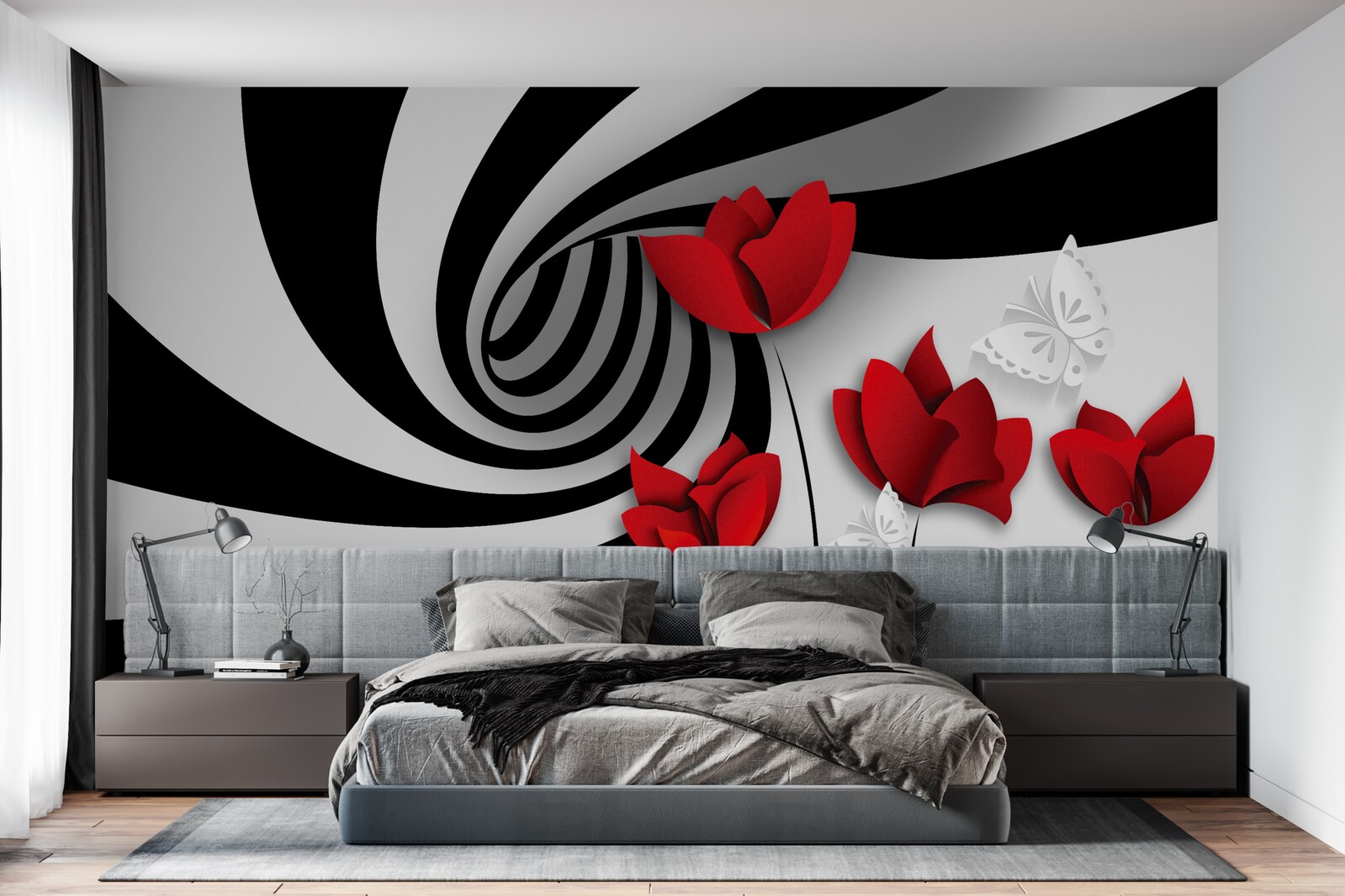 Фотошпалери тунельні та червоні бутони