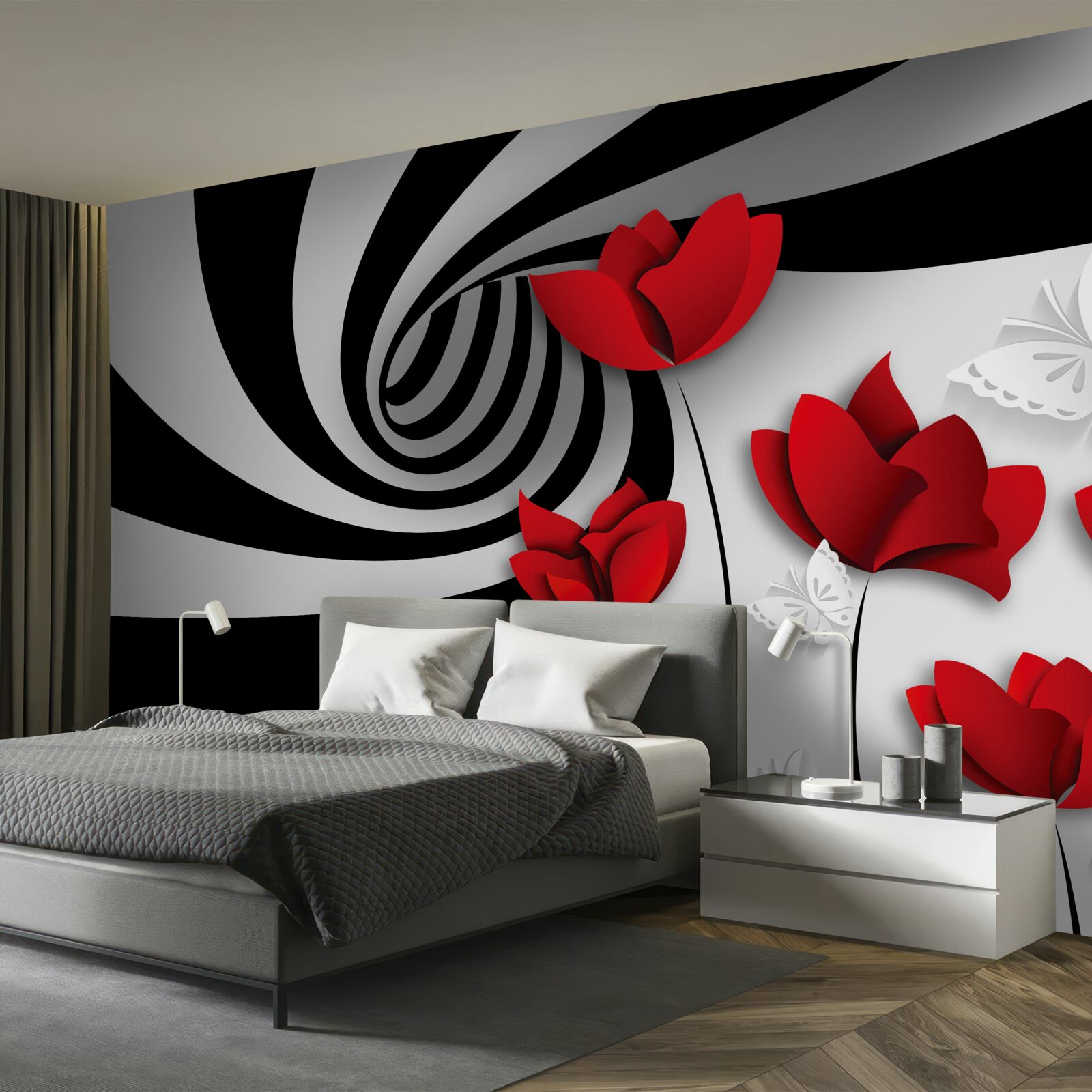 Фотошпалери тунельні та червоні бутони