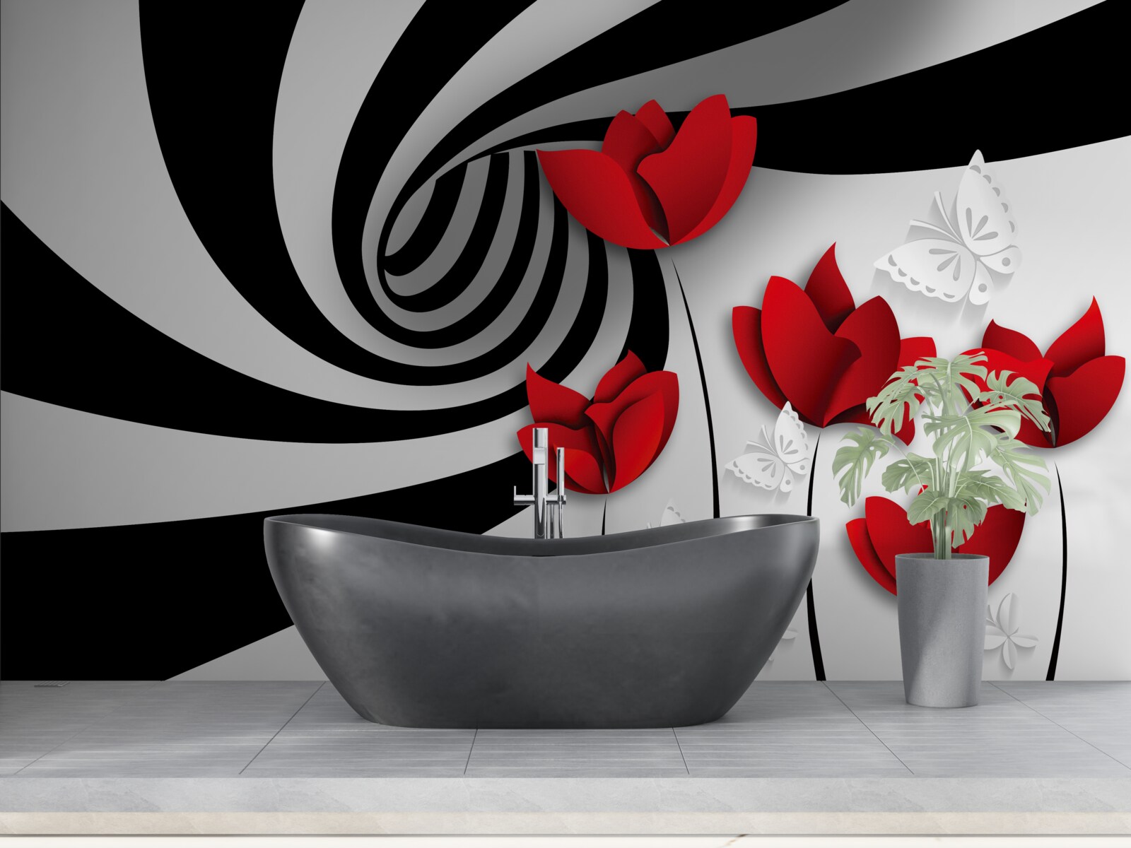 Фотошпалери тунельні та червоні бутони