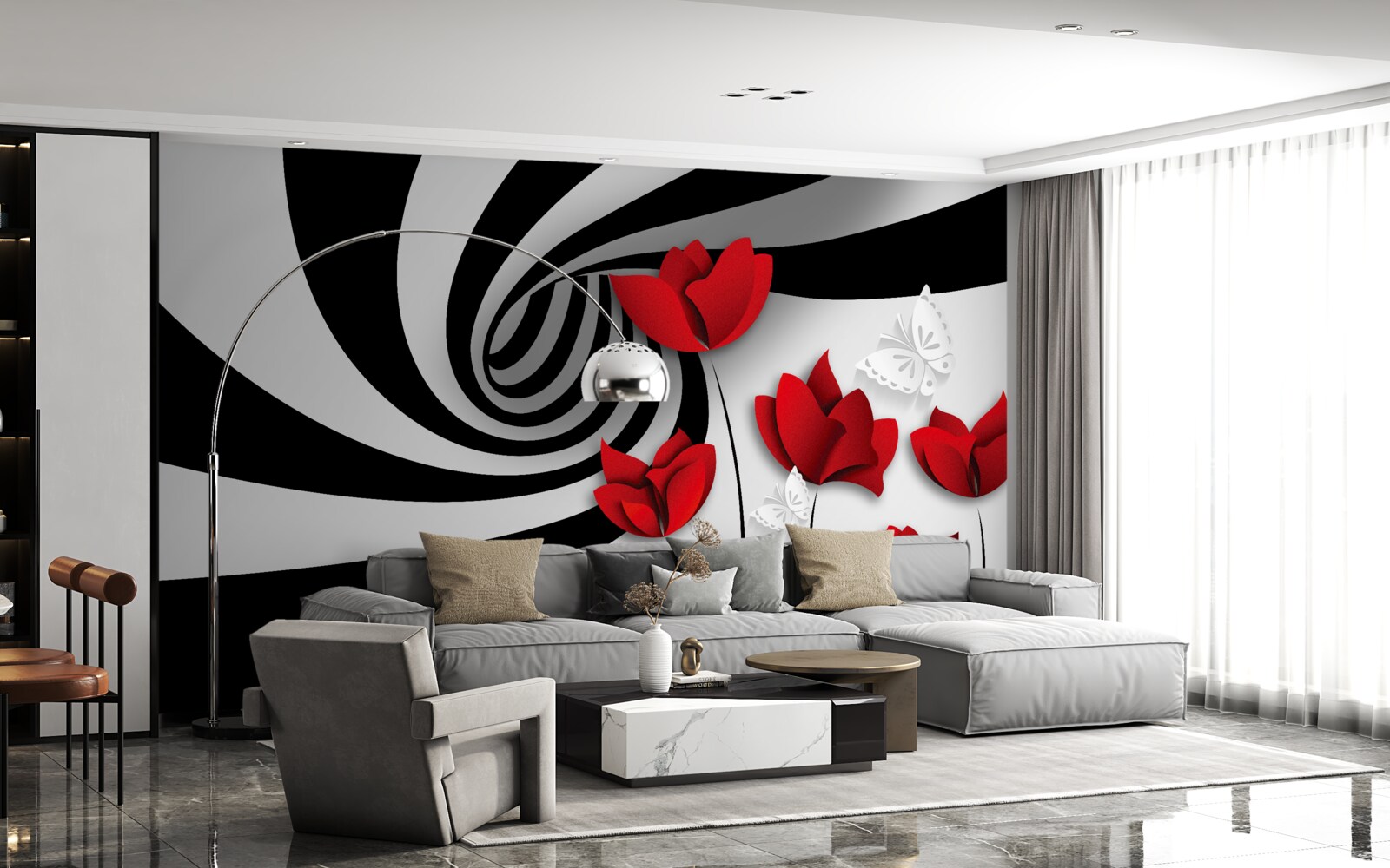 Фотошпалери тунельні та червоні бутони