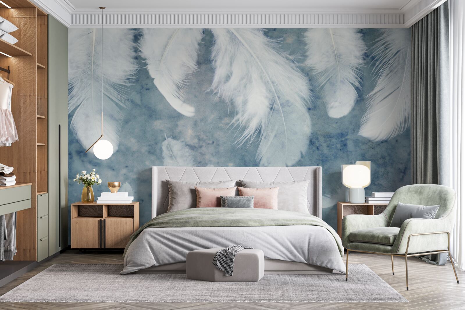 Фотошпалери синій фон виділяє ручку