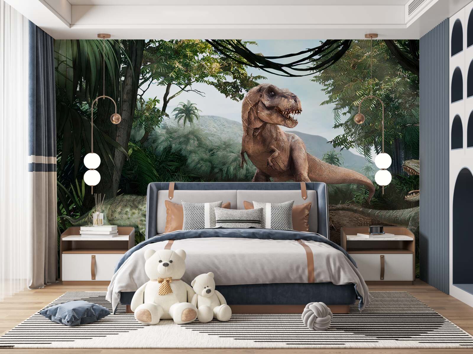 Фотошпалери велоцираптор, світанок і доісторична ящірка