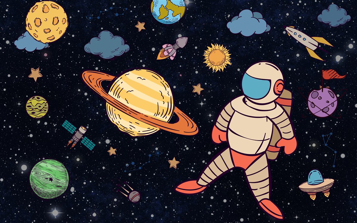 Фотошпалери астронавт серед небесних тіл