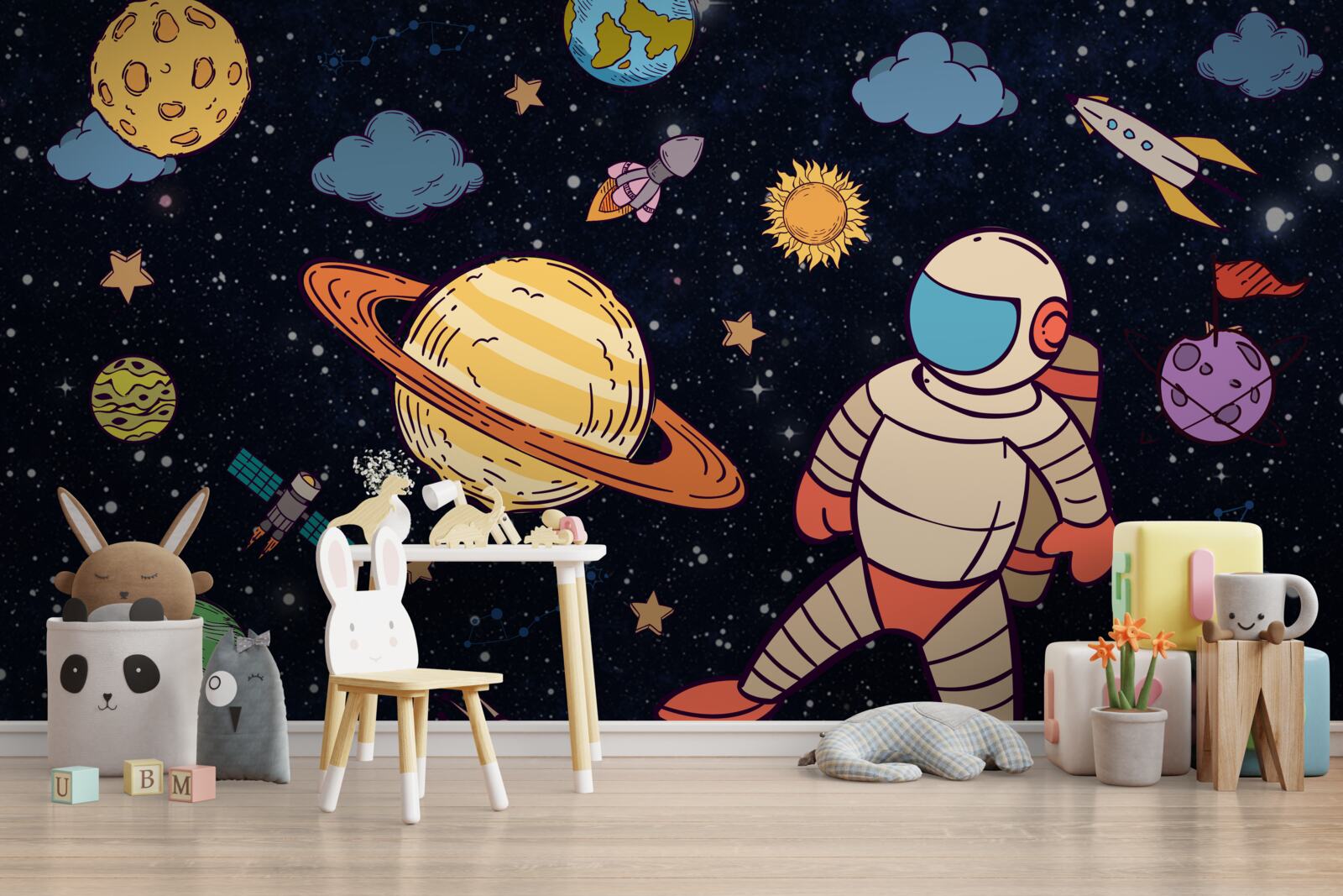 Фотошпалери астронавт серед небесних тіл