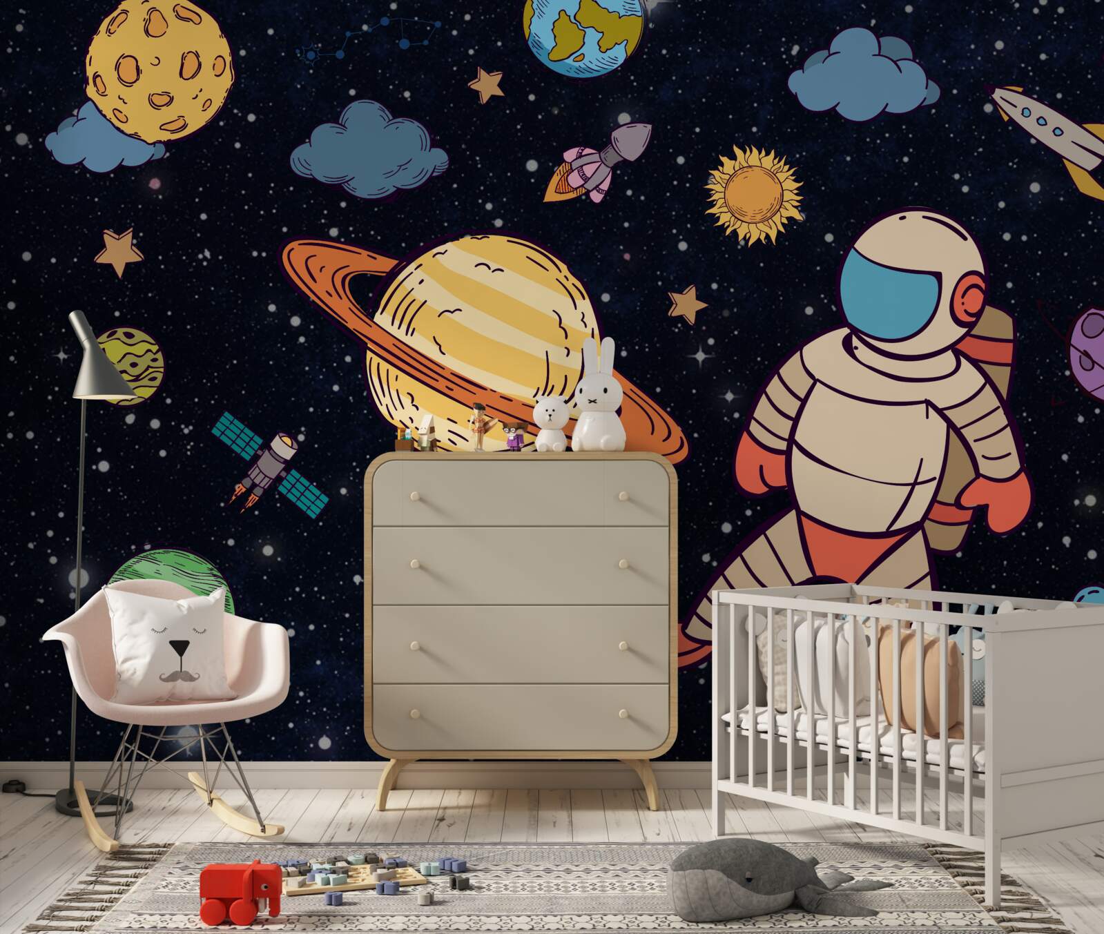 Фотошпалери астронавт серед небесних тіл