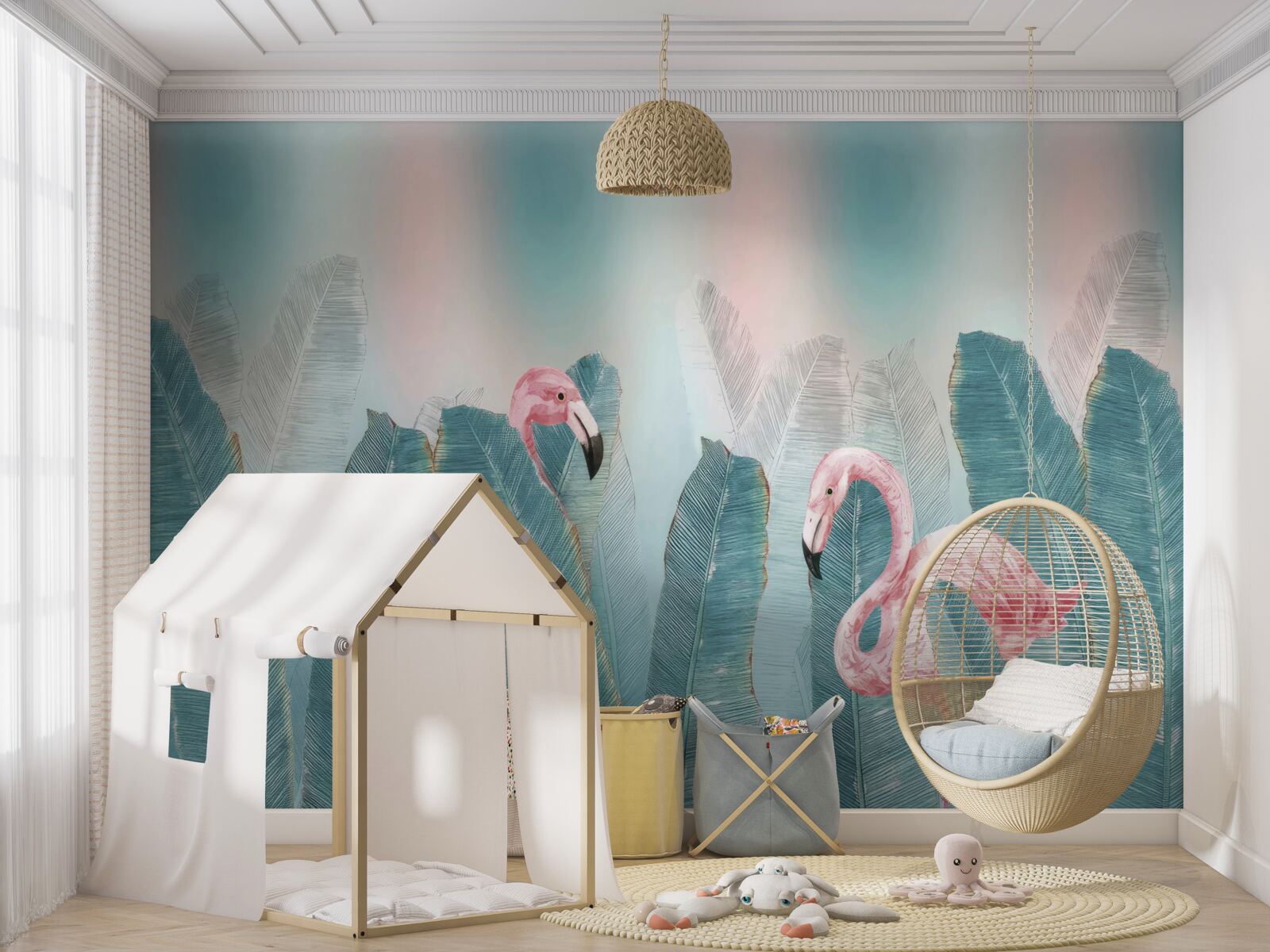 Фотошпалери рожевий фламінго