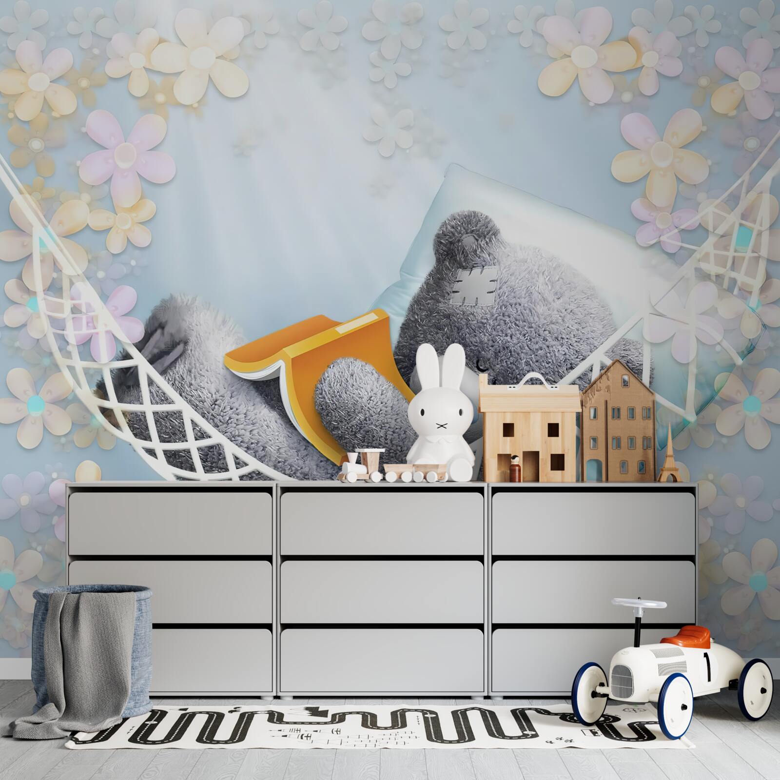 Фотошпалери плюшевий ведмедик, що сидить у гамаку