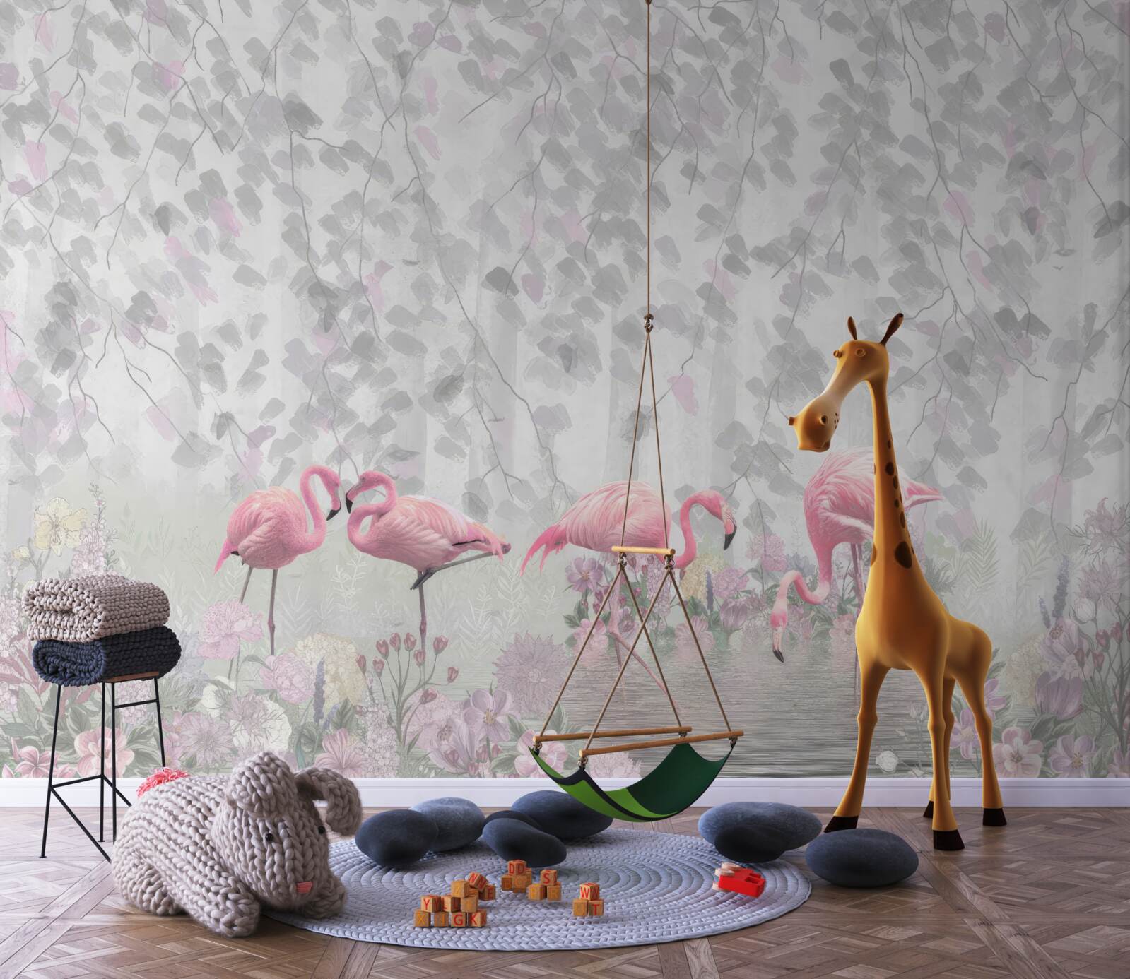 Фотошпалери рожевий фламінго