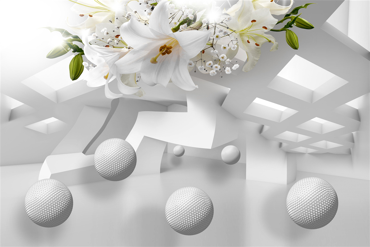 Фотошпалери повітряні кулі лілії в космосі